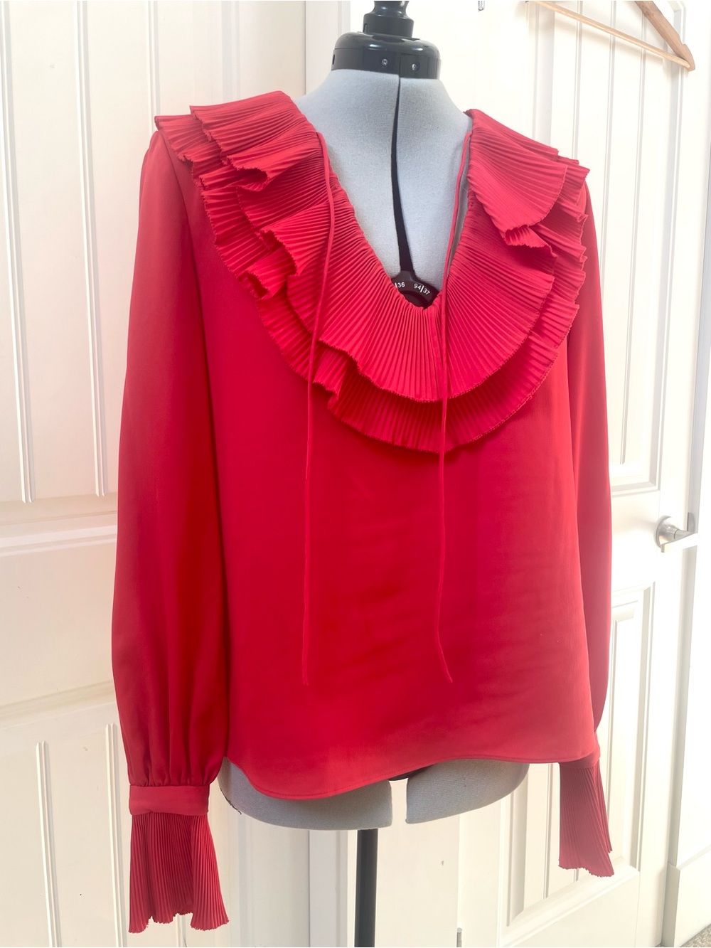 Women's Red Ruffle V-Neck Blouse Top - Perseverance London
